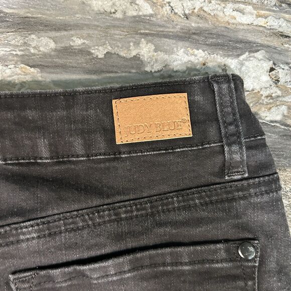 Judy Blue Womens Mini Skirt Small Black Distressed Stretch Logo Denim - Picture 3 of 10